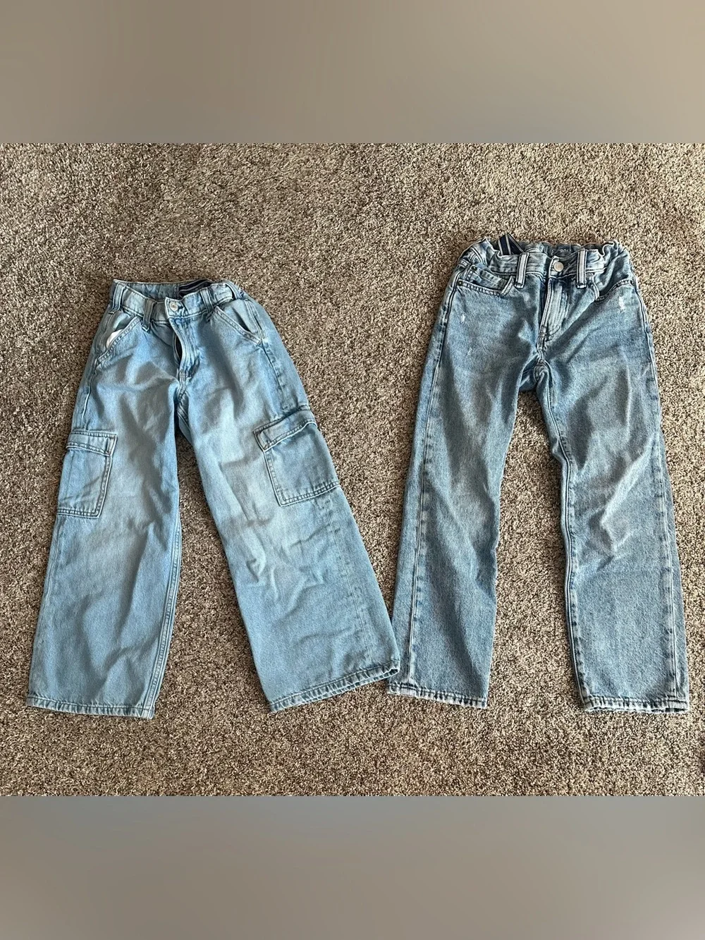 GAP Kids Girls Size 8 Light Wash Jeans Bundle - Cargo Wide Leg & 90s StraightD